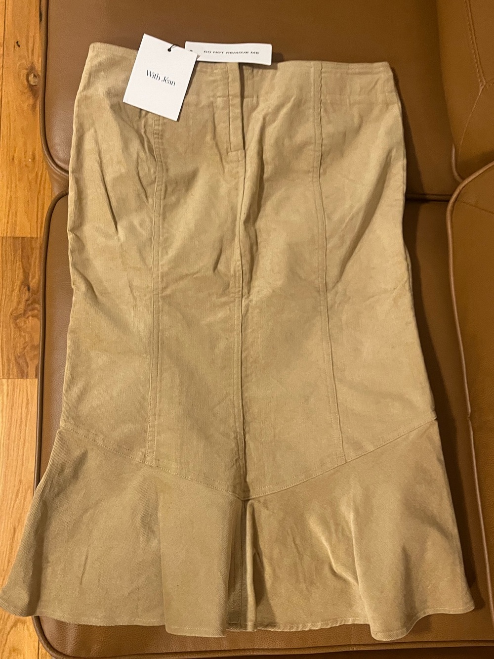 With Jéan Naomi Skirt tan,custom floral embroidery,front slit Sz: S | Orig: $174
